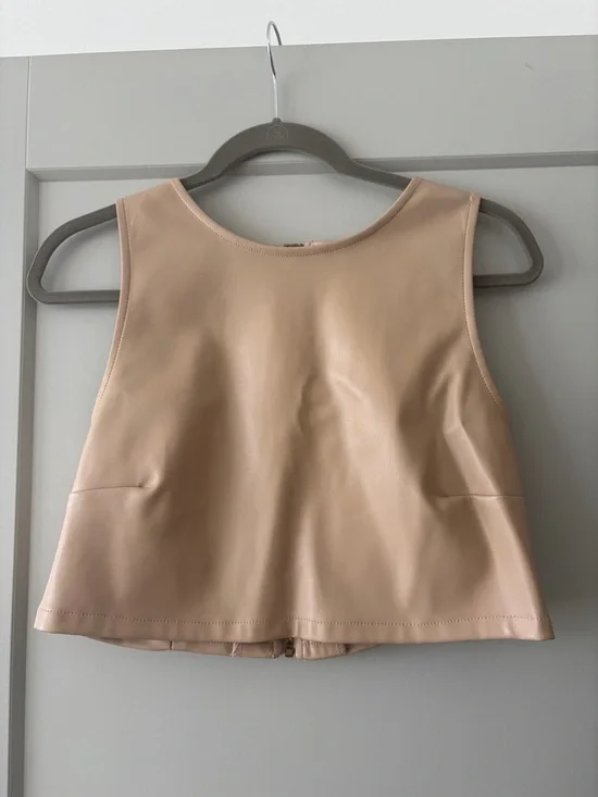 Sleeveless Faux Leather Crop Top in Nude - Picture 1 of 3